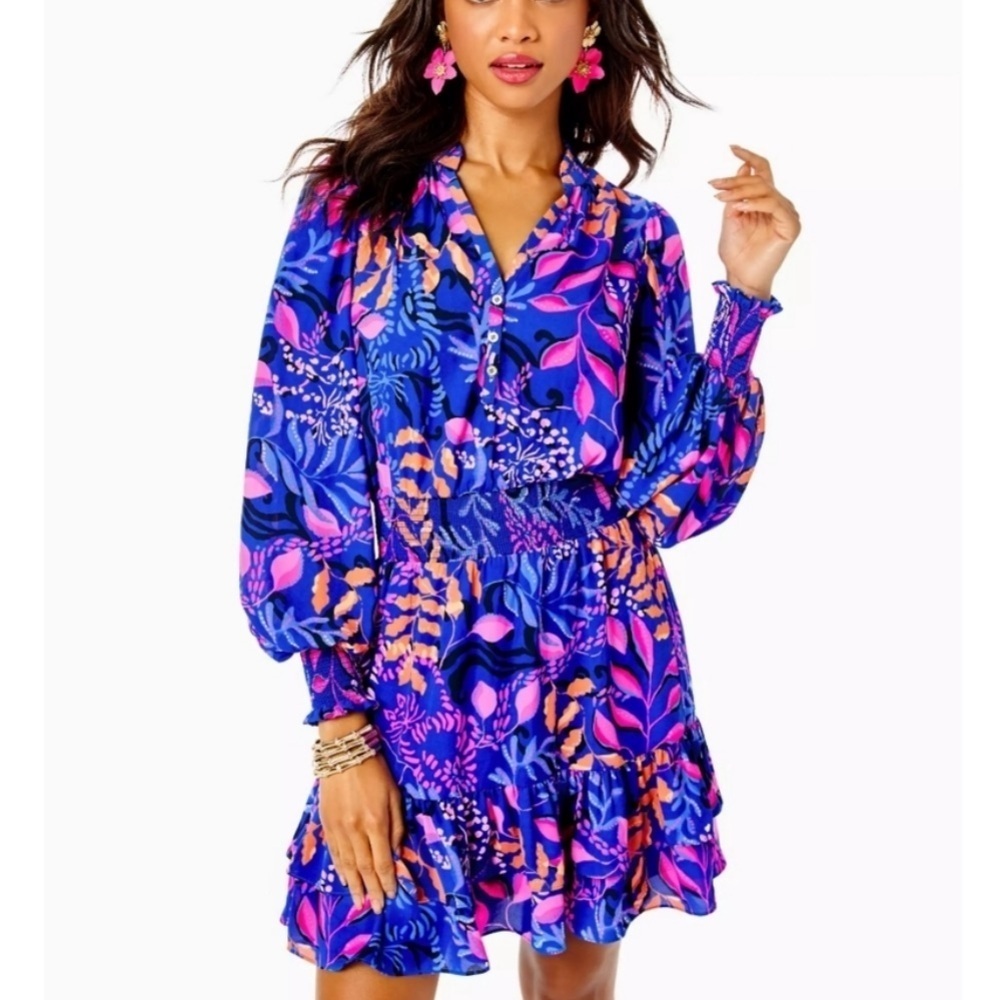 Lilly Pulitzer Vibrant Blue and Pink Long Sleeve Dress